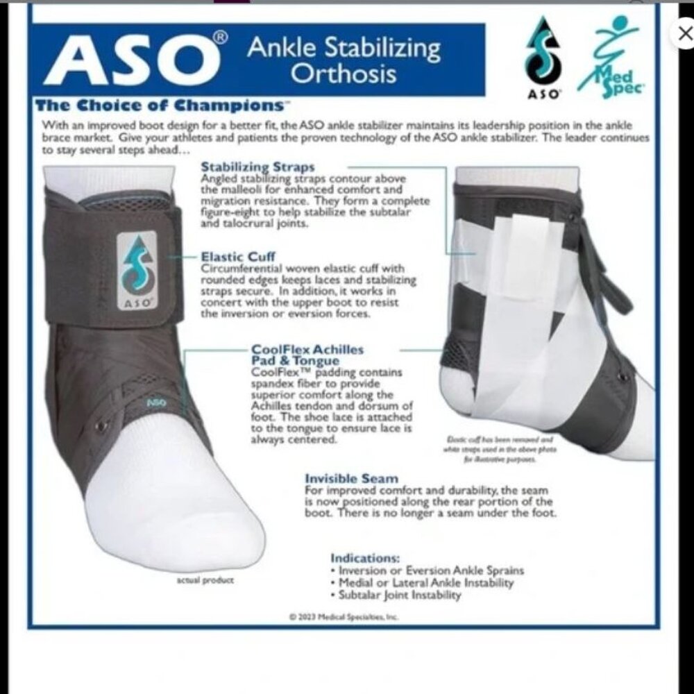 NWOT ASO Black Ankle Stabilizer, Size M